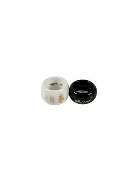 Agnes B. Ceramic Ring Set White Gold & Black Ami Logo French Designer Size 5.5